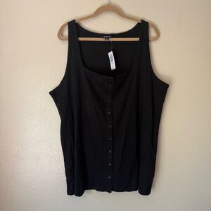 TORRID Black Button-Front Ribbed Tank Top